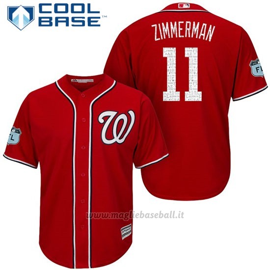 Maglia Baseball Uomo Washington Nationals Ryan Zimmerman Scarlet 2017 Allenamento Primaverile Cool Base Giocatore